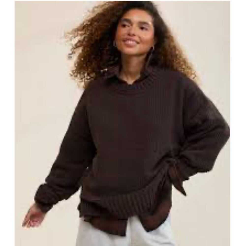 Aerie Like Candy Crew Sweater Dark Espresso Brown Oversized Knit Size Medium EUC